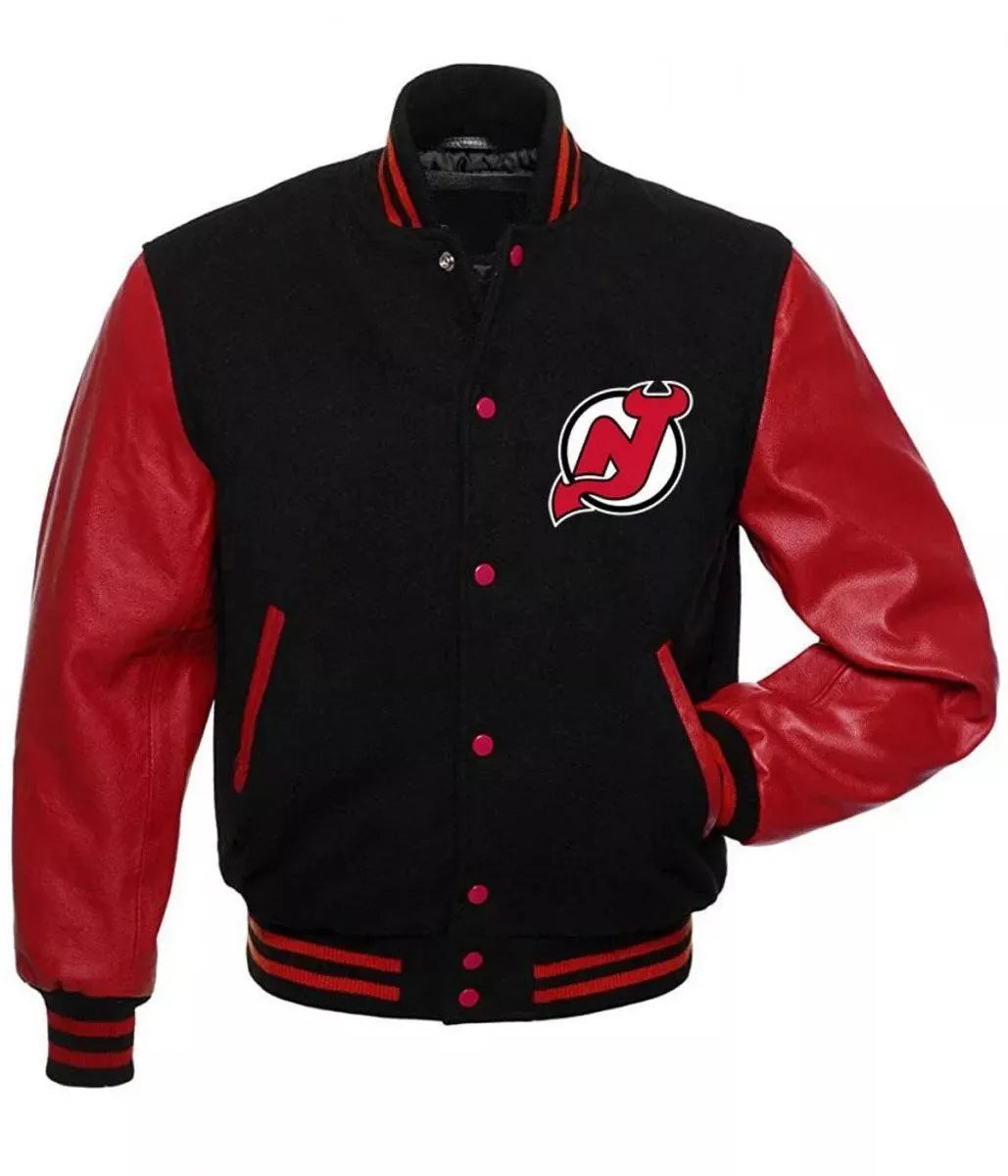 New Jersey Devils Varsity Jacket Original Wool and Leather Sleeves NHL