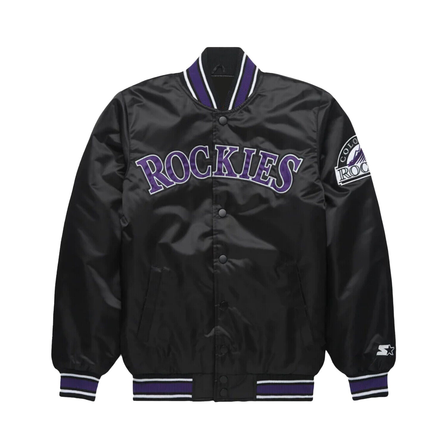 Rockies Black Satin Baseball Bomber Style Letterman Varsity Jacket