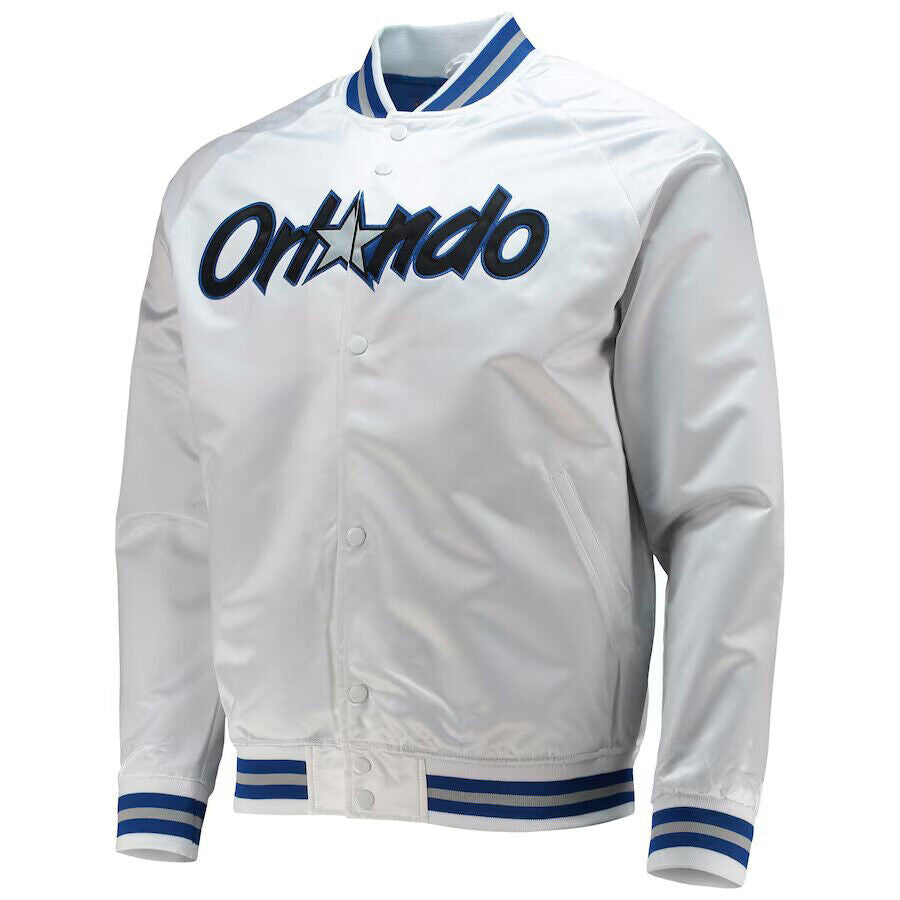 NBA Orlando Magic Vintage White Satin Bomber Letterman Varsity Baseball Jacket