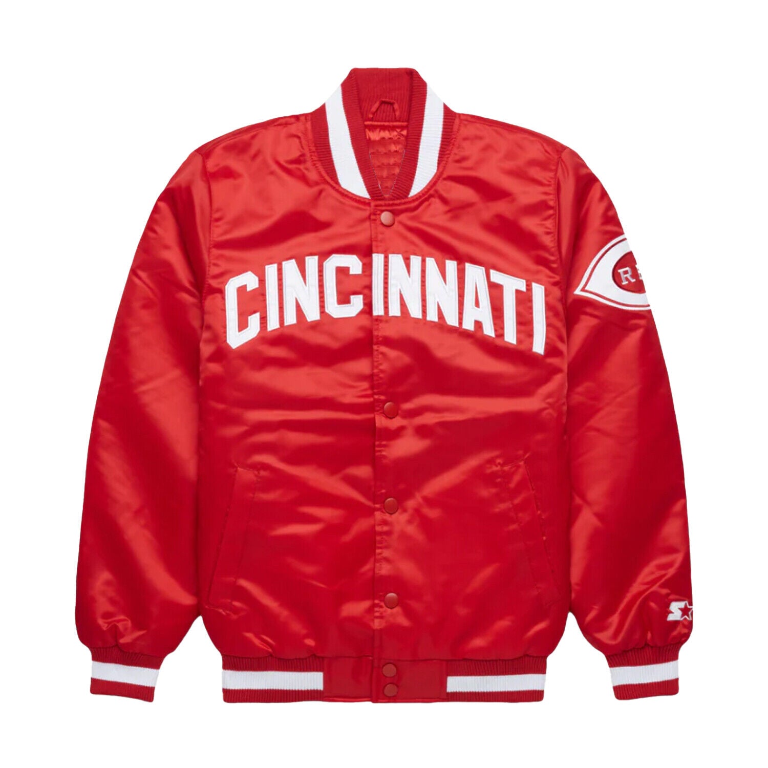 Red Satin Cincinnati Baseball Bomber Style Letterman Varsity Jacket