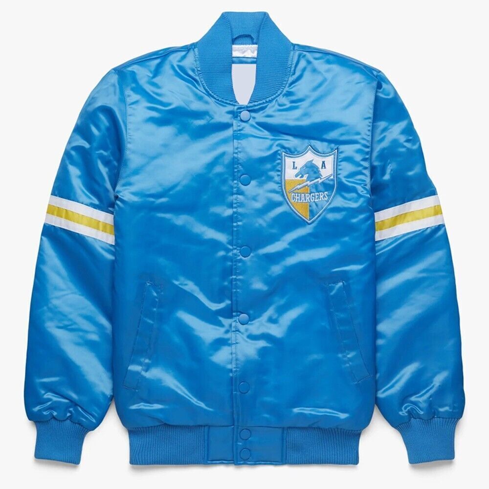 NFL Los Angeles Chargers Sky Blue Satin Bomber Letterman Baseball Varsity Jacket