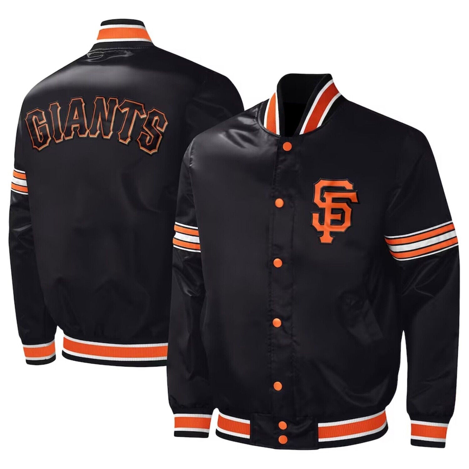 MLB Black Satin San Francisco Giants Letterman Baseball Bomber Varsity Jacket