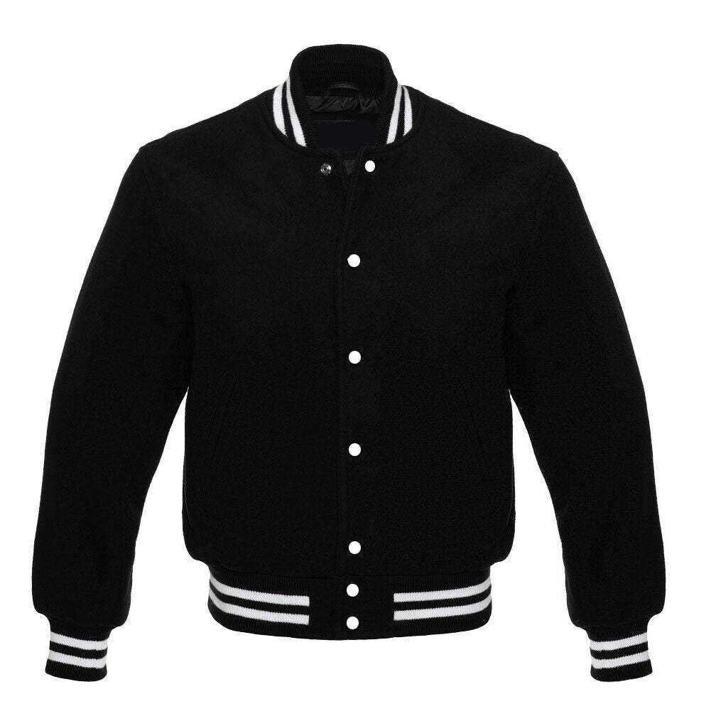 Varsity All Wool Men's Baseball Letterman Bomber Style Wool Sleeve Retro Jacket