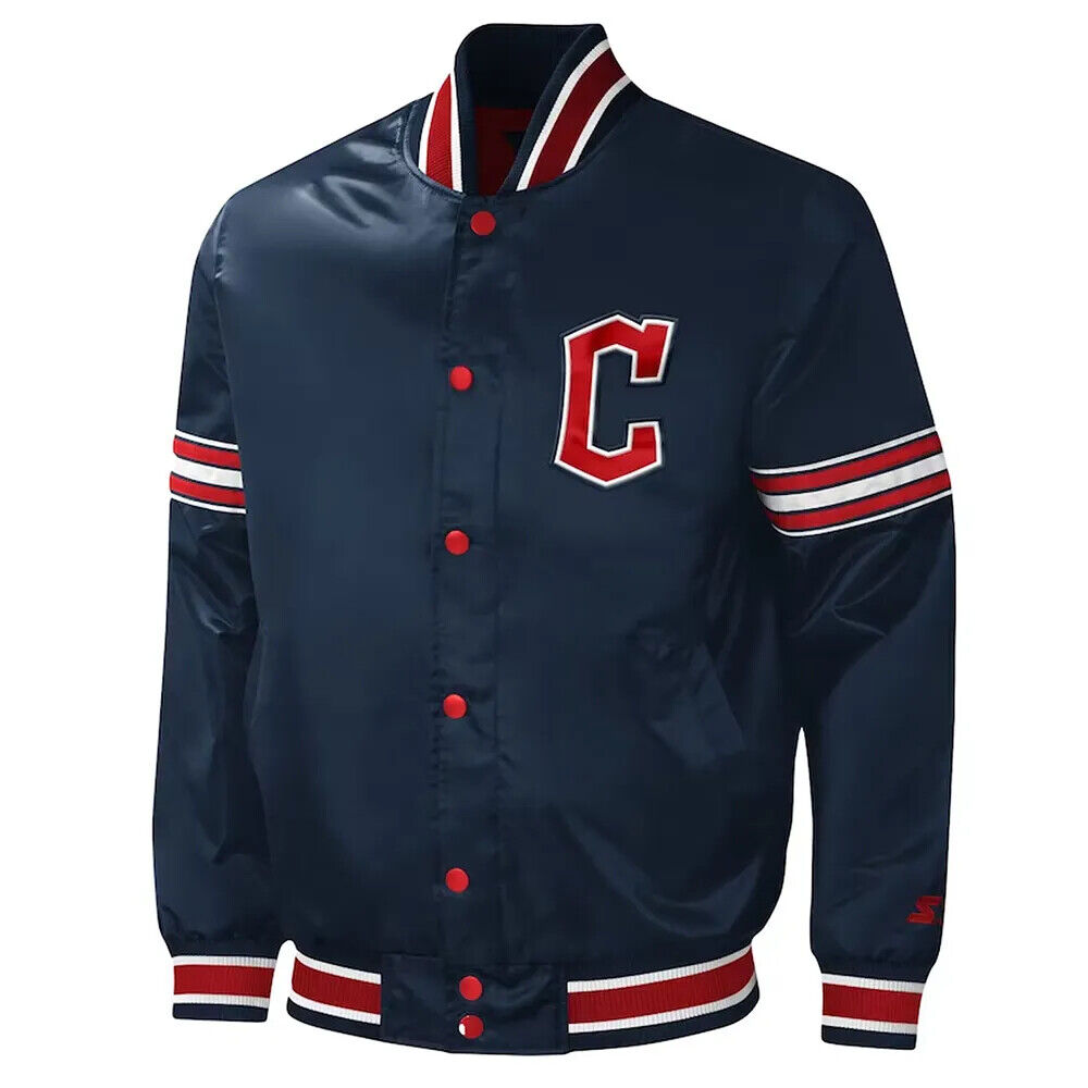 Letterman Cleveland Guardians Navy color Satin Varsity Jacket