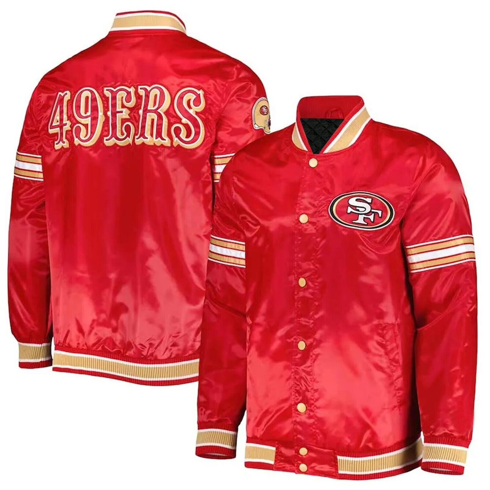 NFL San Francisco 49ers Men’s Red Satin Midfield Bomber Style Letterman Jacket