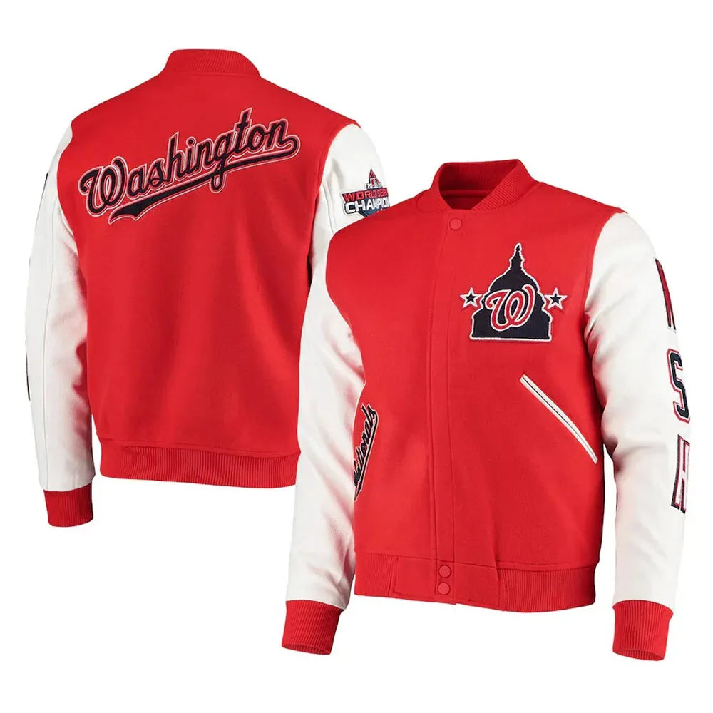 Letterman Washington Nationals Red and White Varsity Jacket