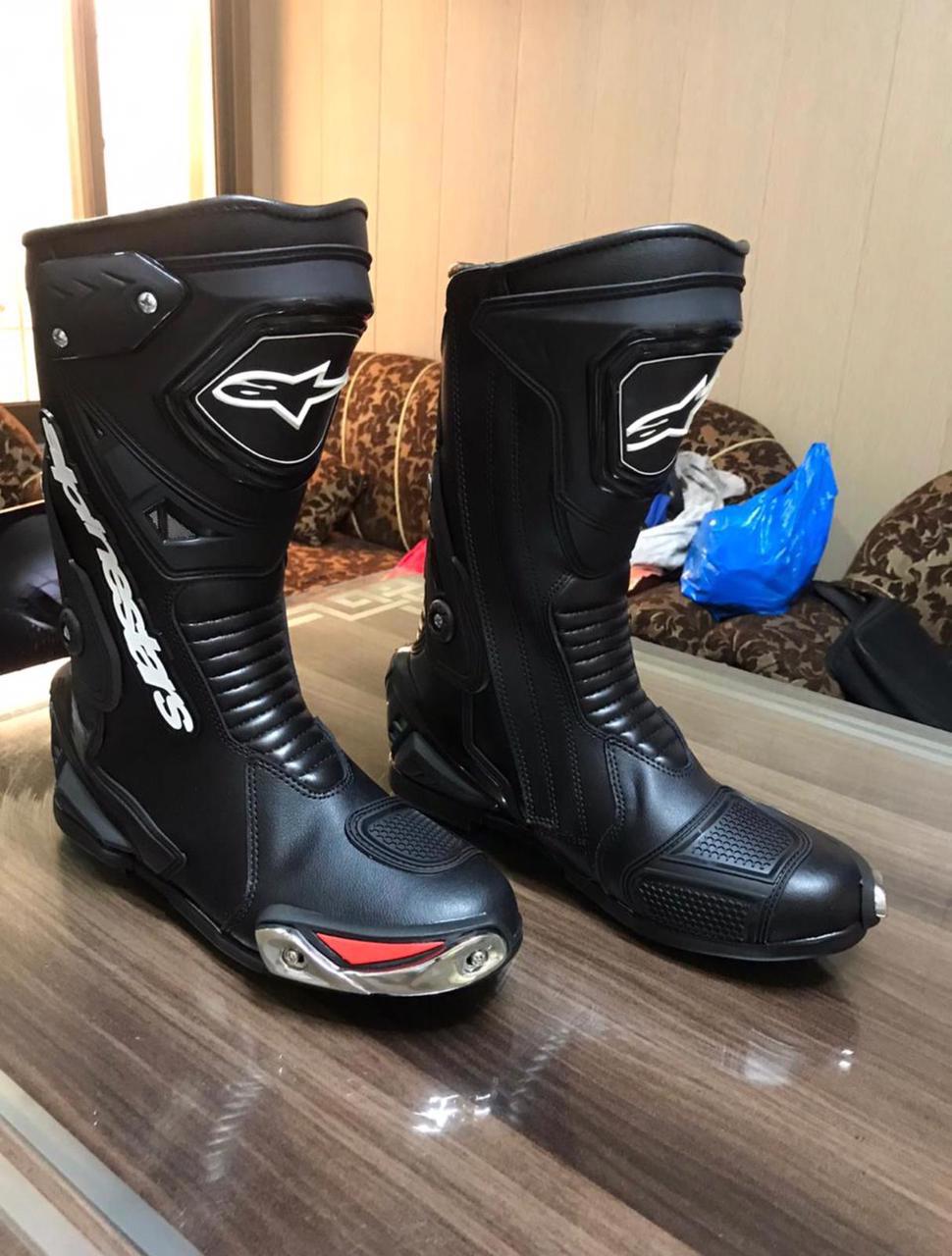 Chaussures de sport de course de moto en cuir noir pour hommes, bottes longues, MN-02