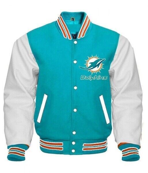 Letterman Miami Dolphins Blue and White Varsity Jacket