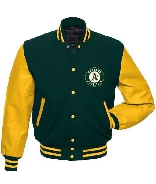 Letterman Oakland Athletics Varsity Jacket Green and Yellow