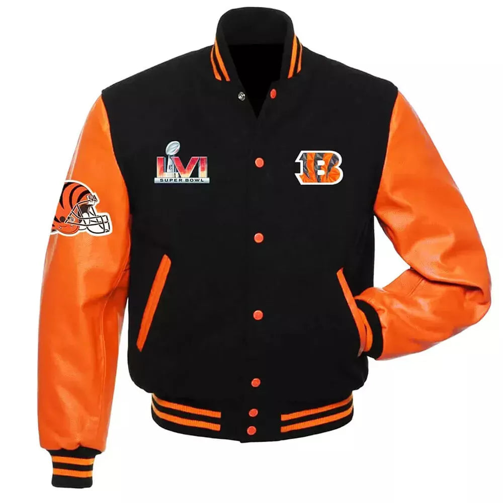 Letterman Cincinnati Bengals Black and Orange Varsity Jacket-05