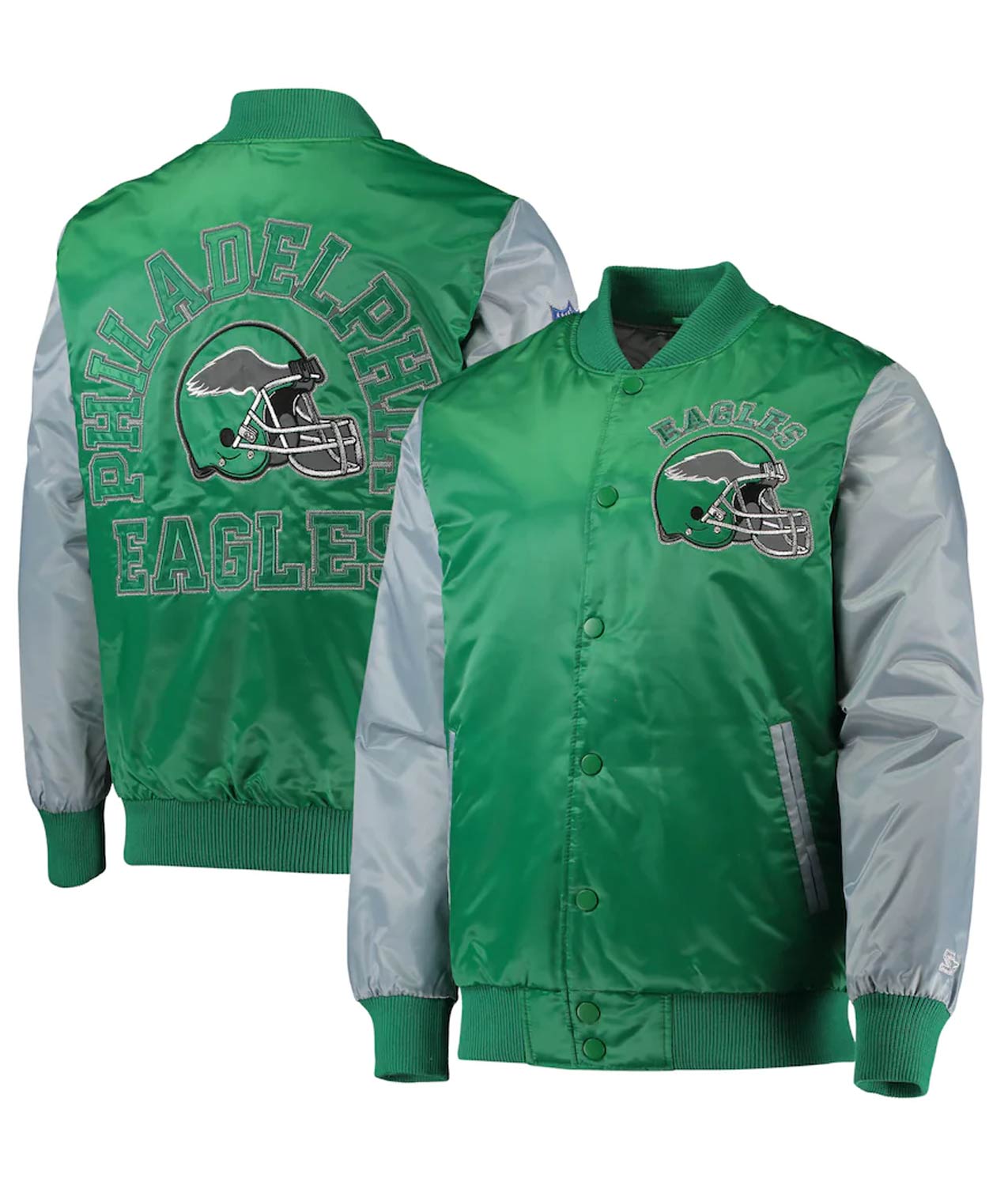 Men's Green/Silver Satin Philadelphia Eagles Bomber Style Varsity Jacket