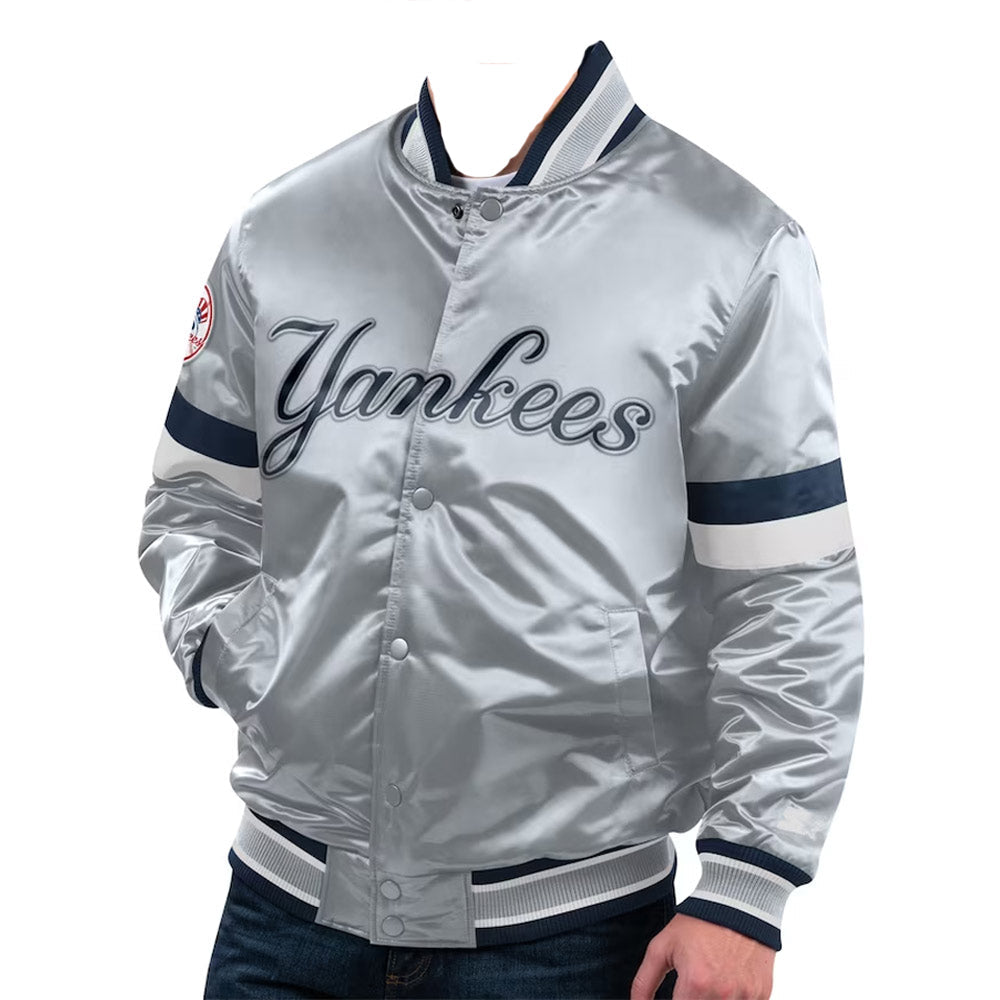 NY Yankees Home Game Gray Varsity Satin Jacket