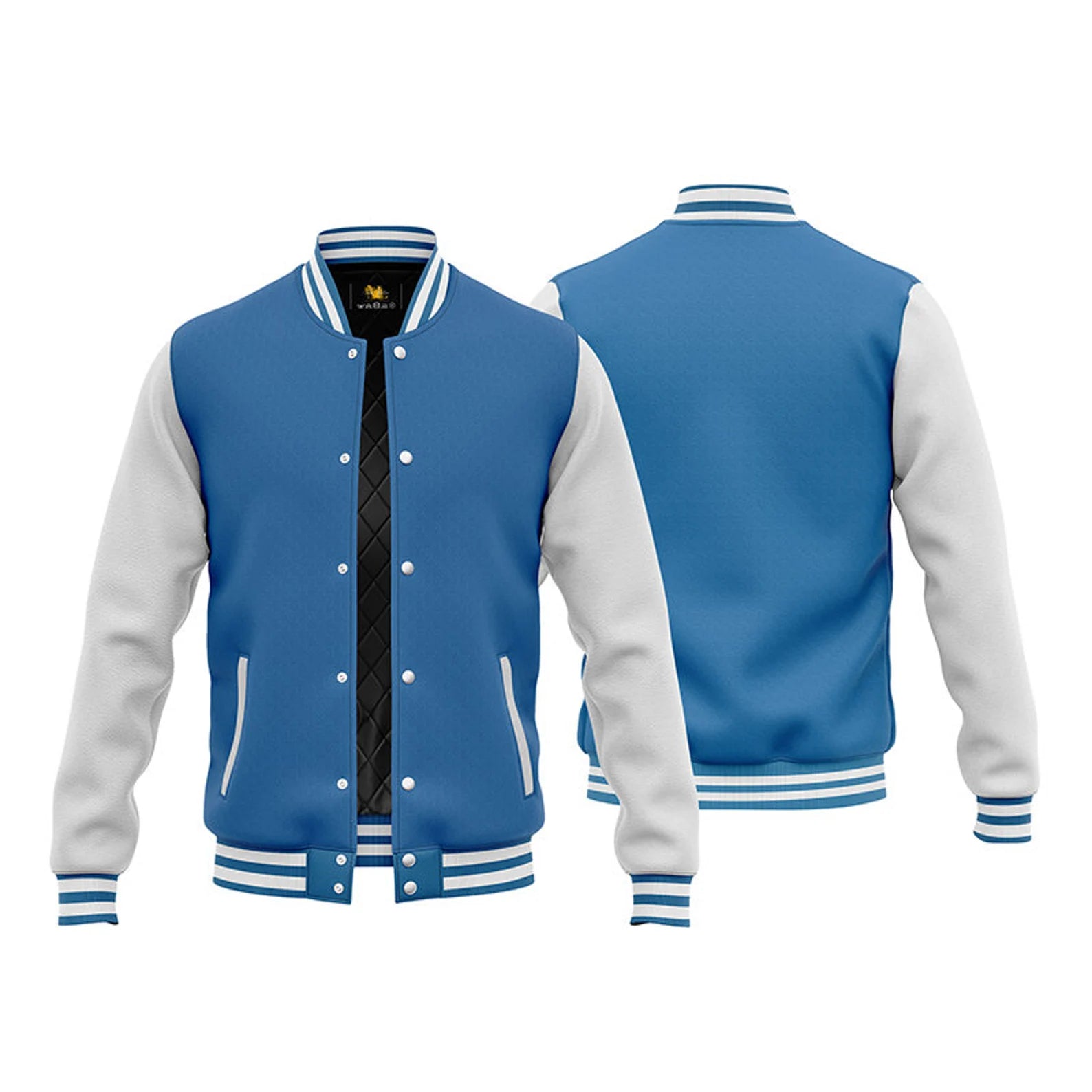 Varsity Sky Blue Letterman Baseball Wool & White Real Leather Sleeves Jacket