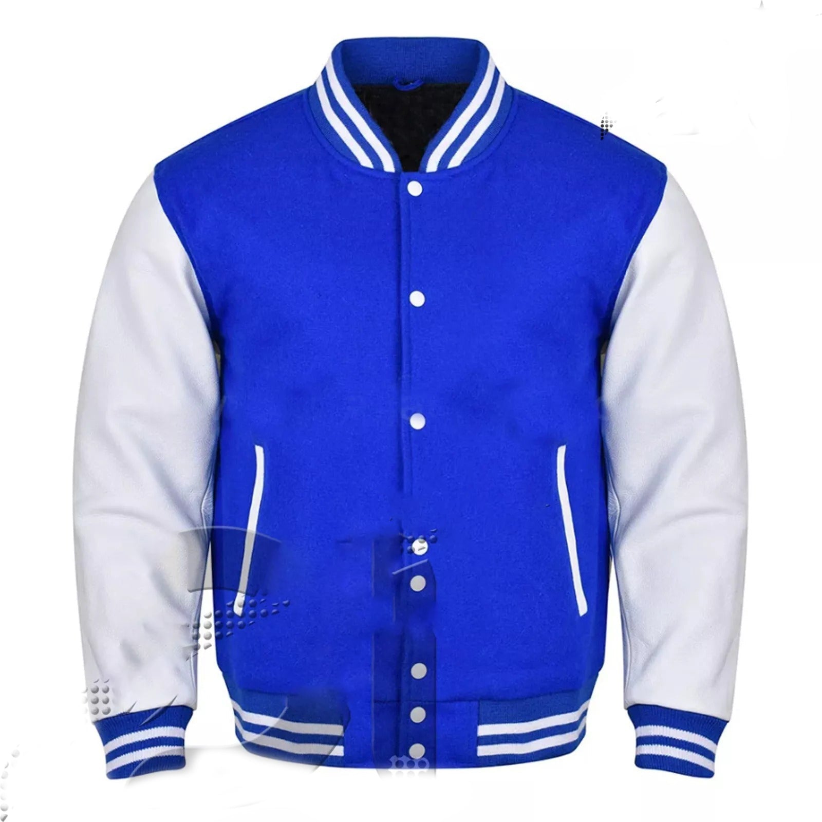 Varsity Letterman Bomber Royal Wool & White  Leather Sleeves Jackets