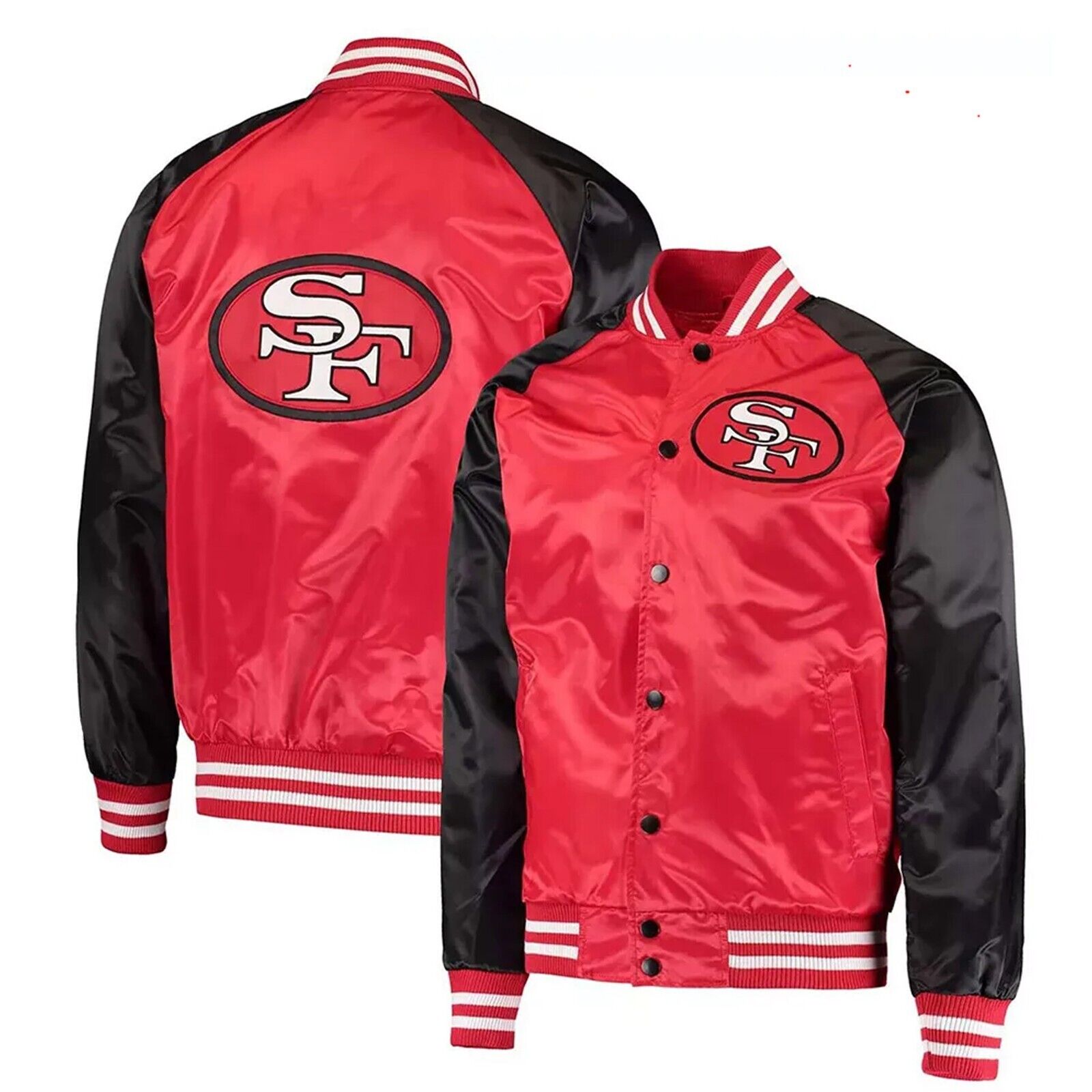 NFL San Francisco 49ers Men’s Red Satin Letterman Bomber Style Varsity Jacket