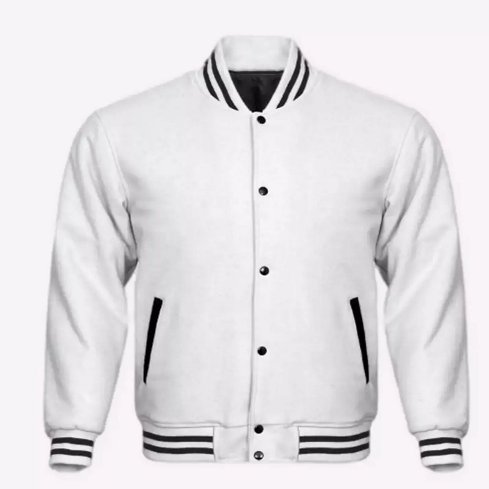 Varsity Classic Retro Letterman Baseball All Wool Solid White Jacket