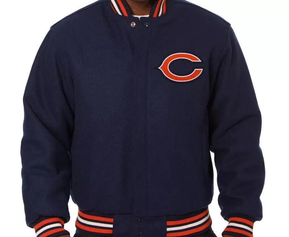Letterman Chicago Bears Navy Blue All Wool Varsity Jacket