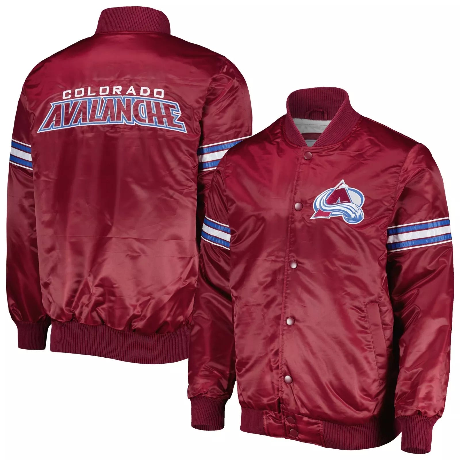 Colorado Avalanche Satin Bomber Style Full Snap Varsity Jacket - Burgundy