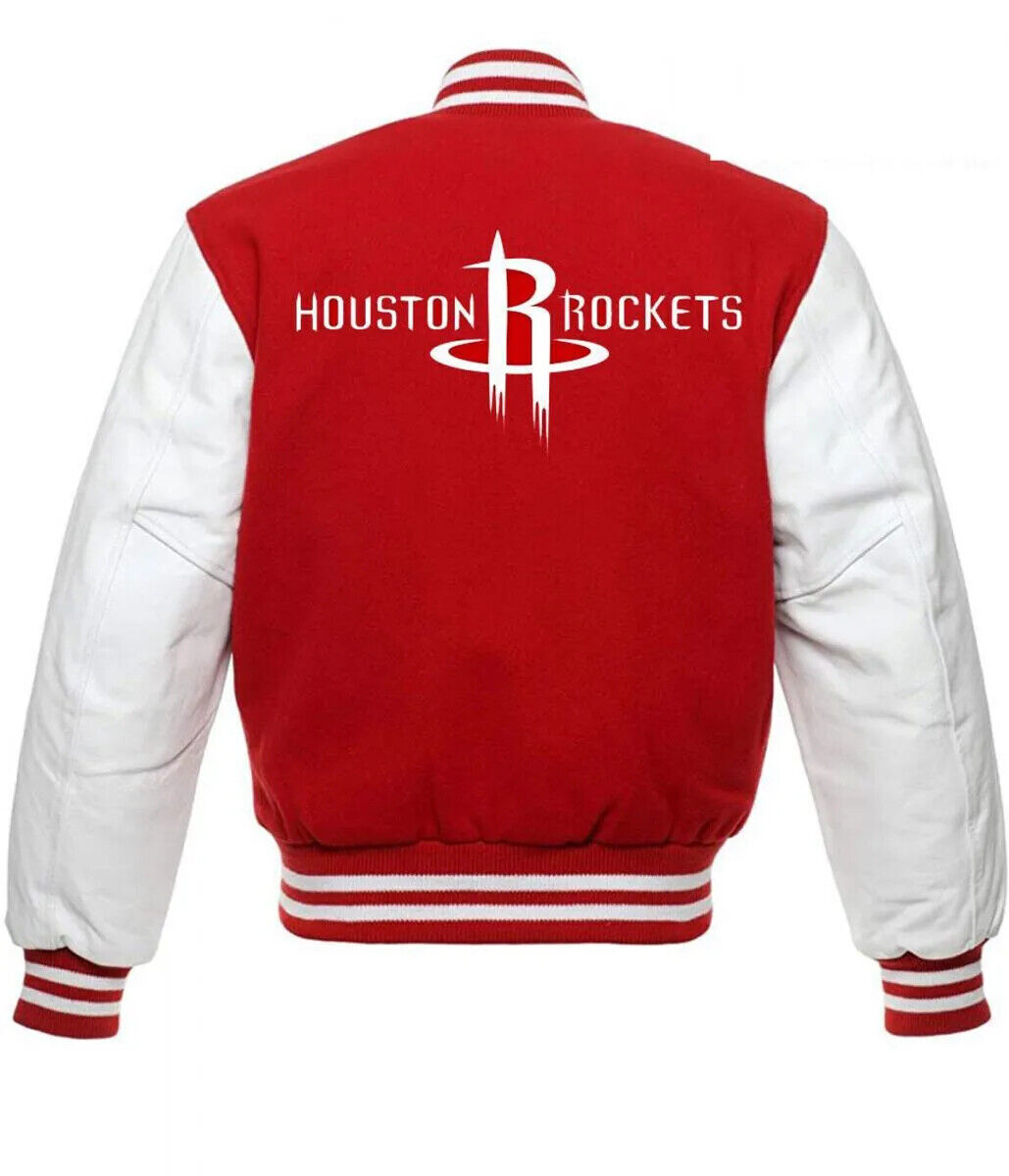 Letterman Houston Rockets Varsity Red and White Jacket