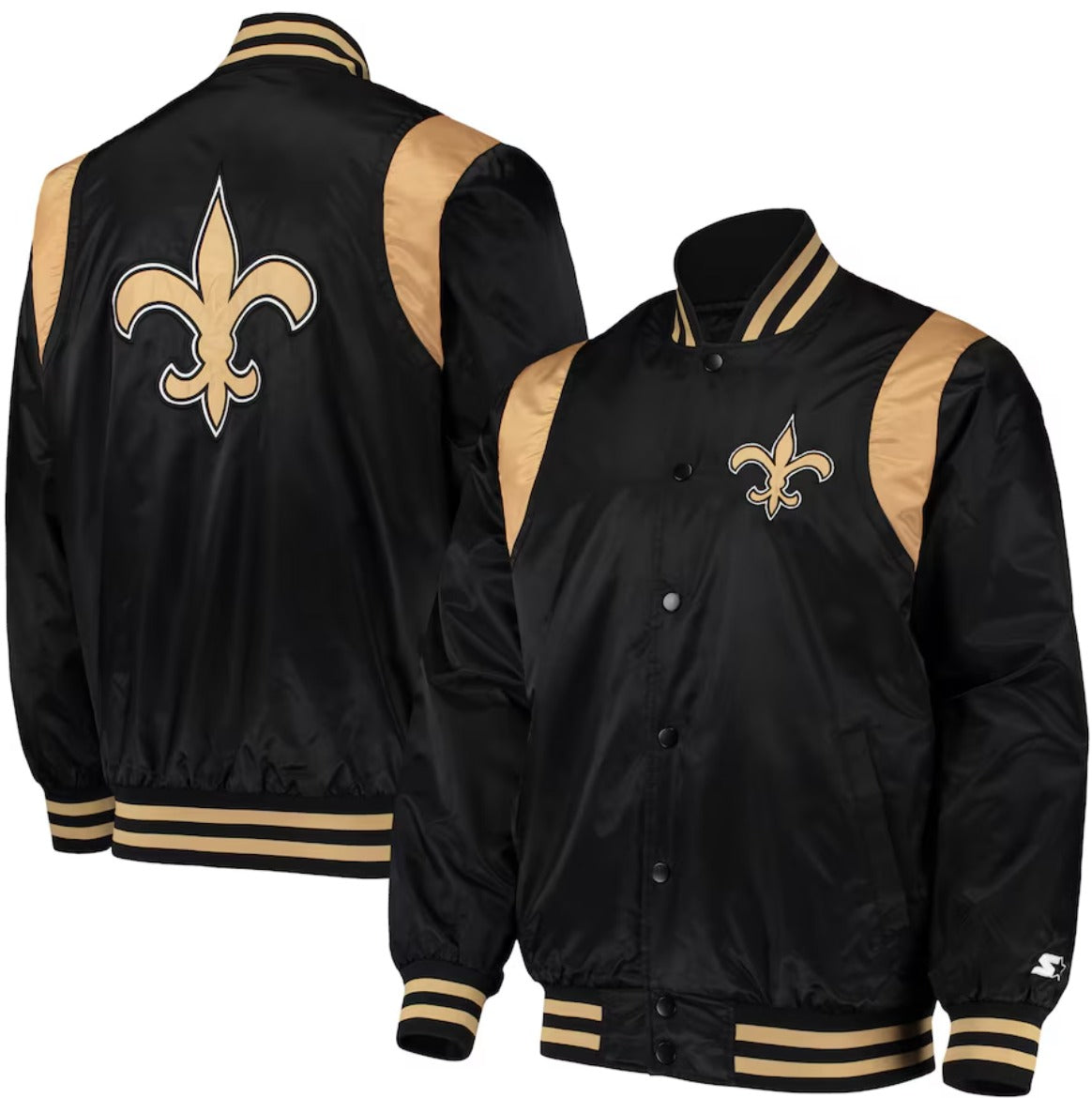 Men's Starter Black/Gold New Orleans Saints Prime Time Twill Satin Varsity Full-Snap Jacket