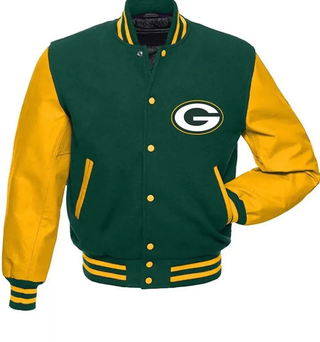 Letterman Green Bay Packers Green and Yellow Varsity Jacket
