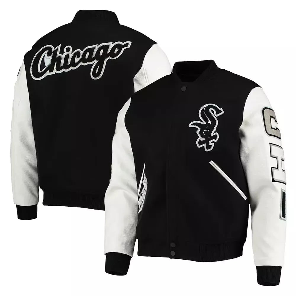 Letterman Chicago White Sox Black and White Varsity Jacket-03