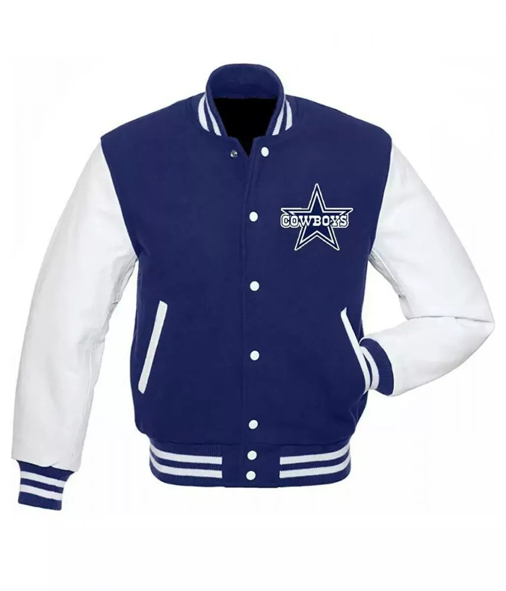 Letterman Dallas Cowboys Blue and White Varsity Jacket