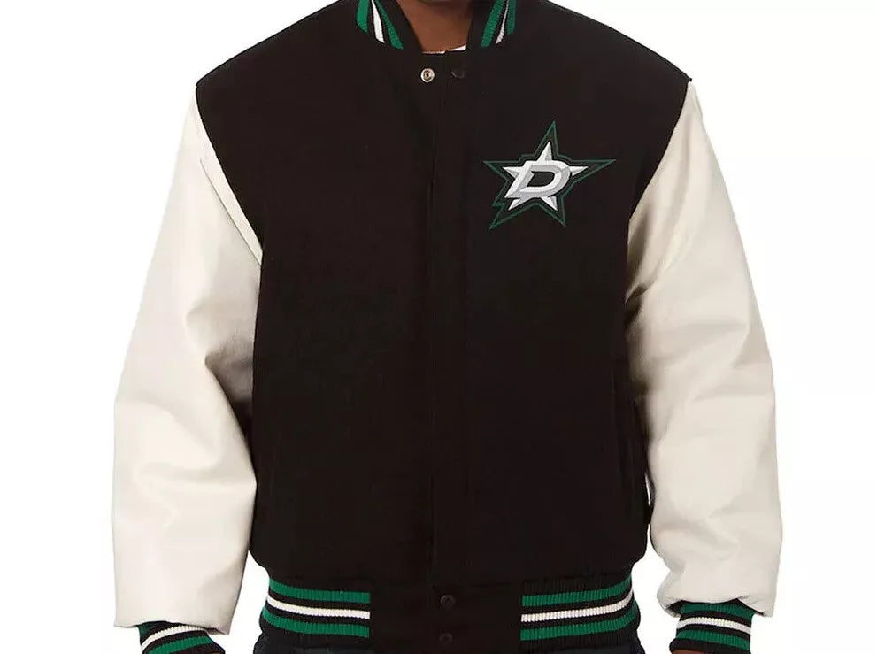 Letterman Dallas Stars Black and White Varsity Jacket