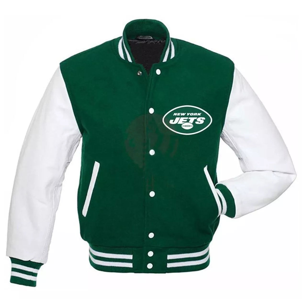NFL New York Jets Green Wool and genuine leather sleeve Letterman Varsity Jacket