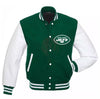 NFL New York Jets Green Wool and genuine leather sleeve Letterman Varsity Jacket