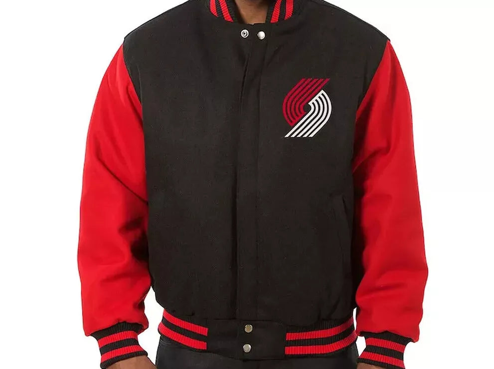 Letterman Portland Trail Blazers Black and Red-All Wool Varsity Jacket
