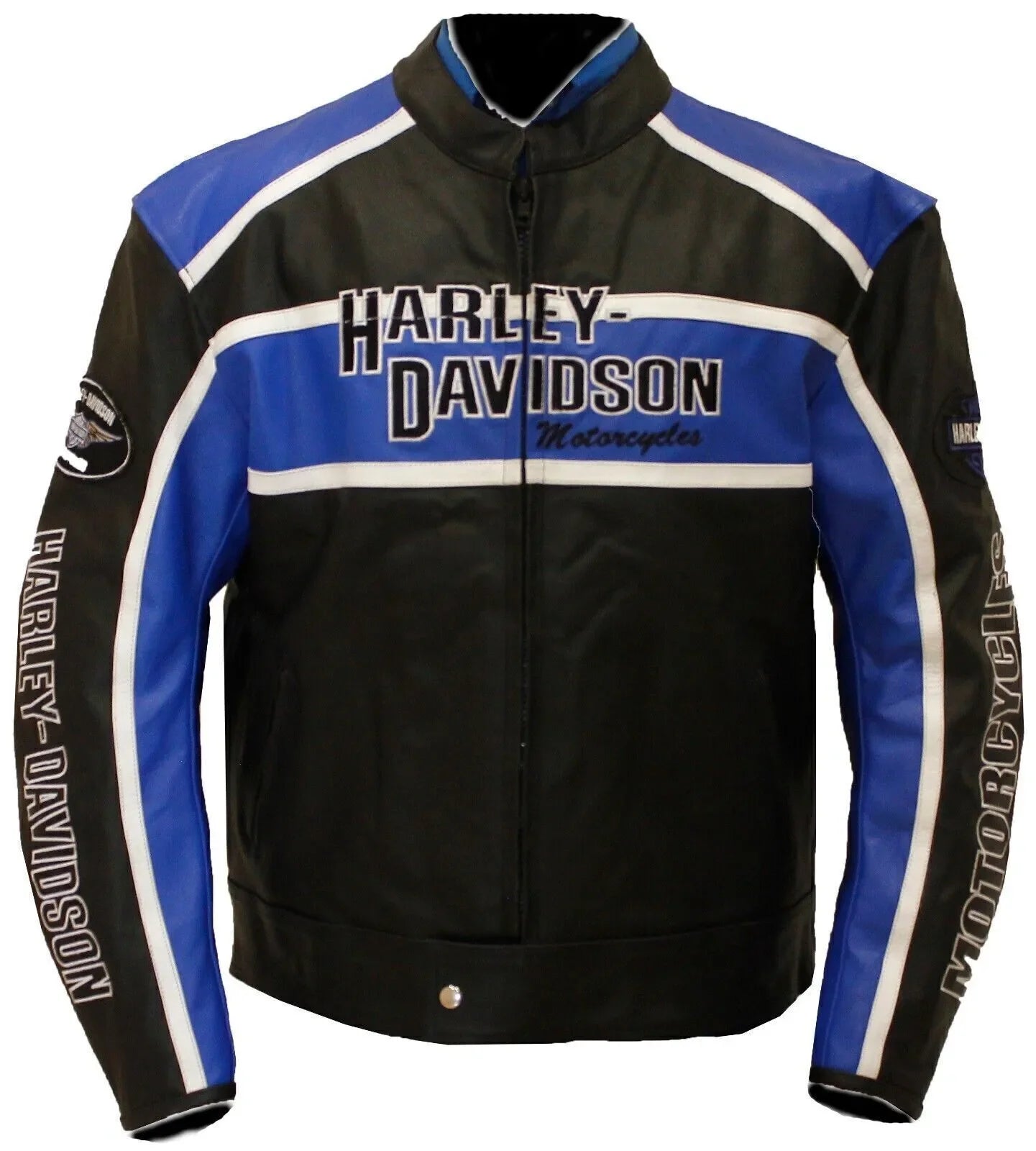 Harley Davidson Men s CLASSIC BLUE CRUISER Jacket Motorcycle Real Leather Printed Jacket