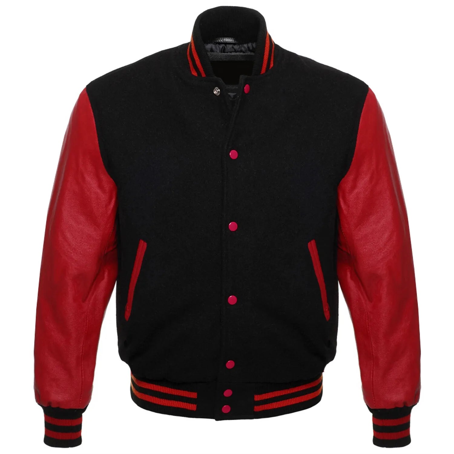 Varsity Letterman Bomber Style Wool & Genuine Leather Sleeves Baseball Jacket