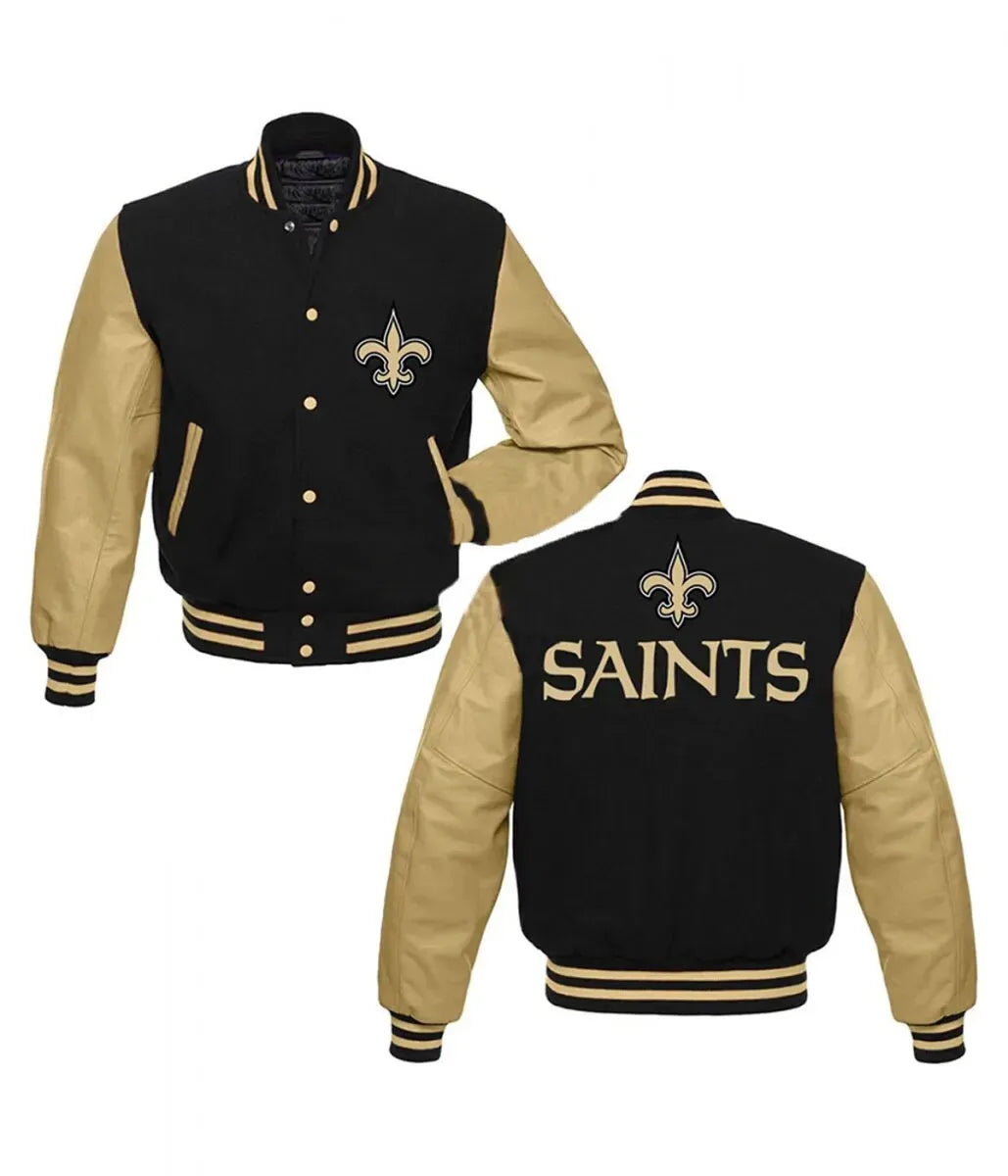 Letterman New Orleans Saints Black Gold Varsity Jacket Kartex Suits