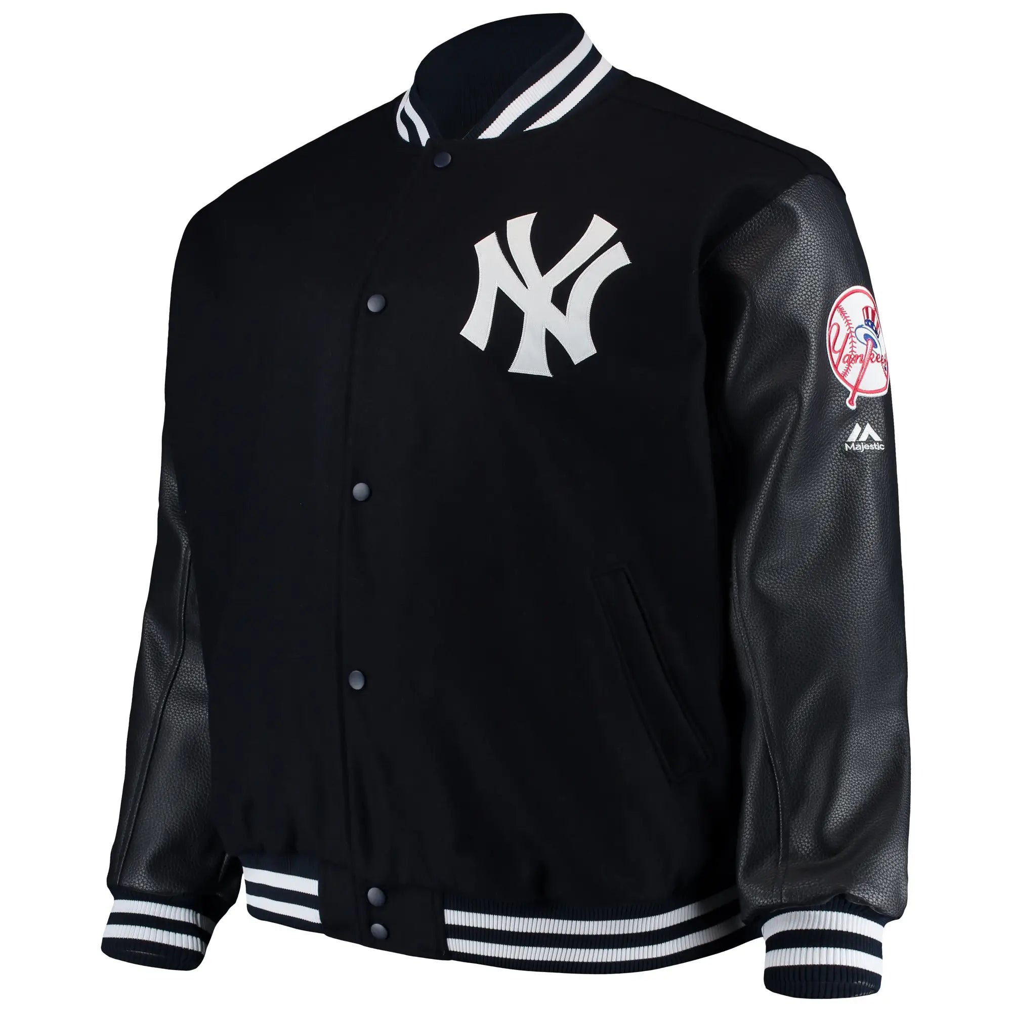 NY Yankees Men's Black Wool & Genuine Leather Sleeves Letterman Varsity Jacket