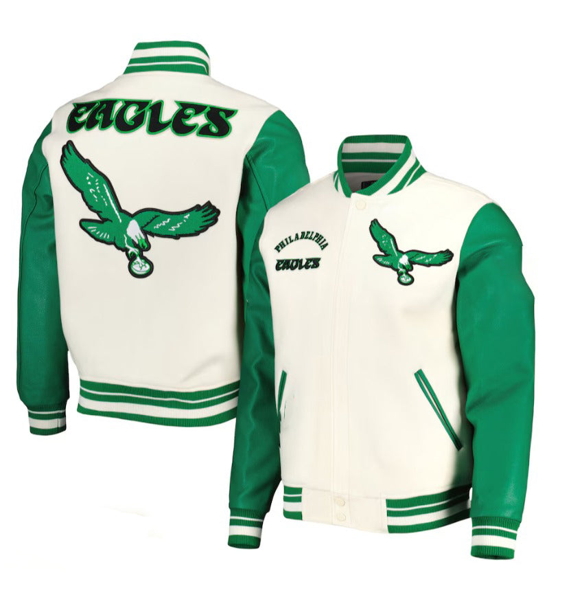 Men's Pro Standard Cream Philadelphia Eagles Retro Classic Varsity Full-Zip Jacket