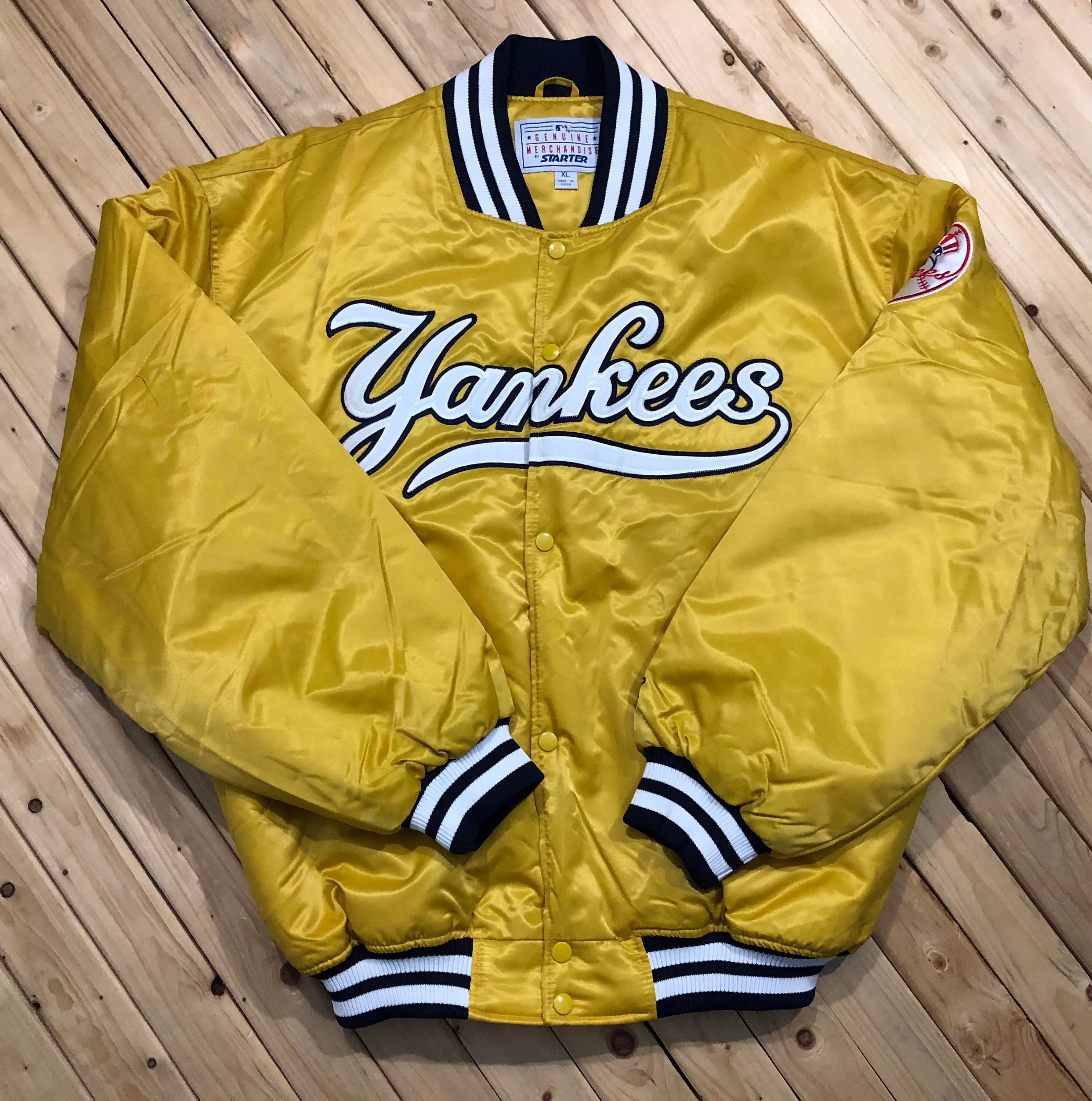 New York Yankees 90s yellow Satin Bomber Varsity Jacket For Men-02