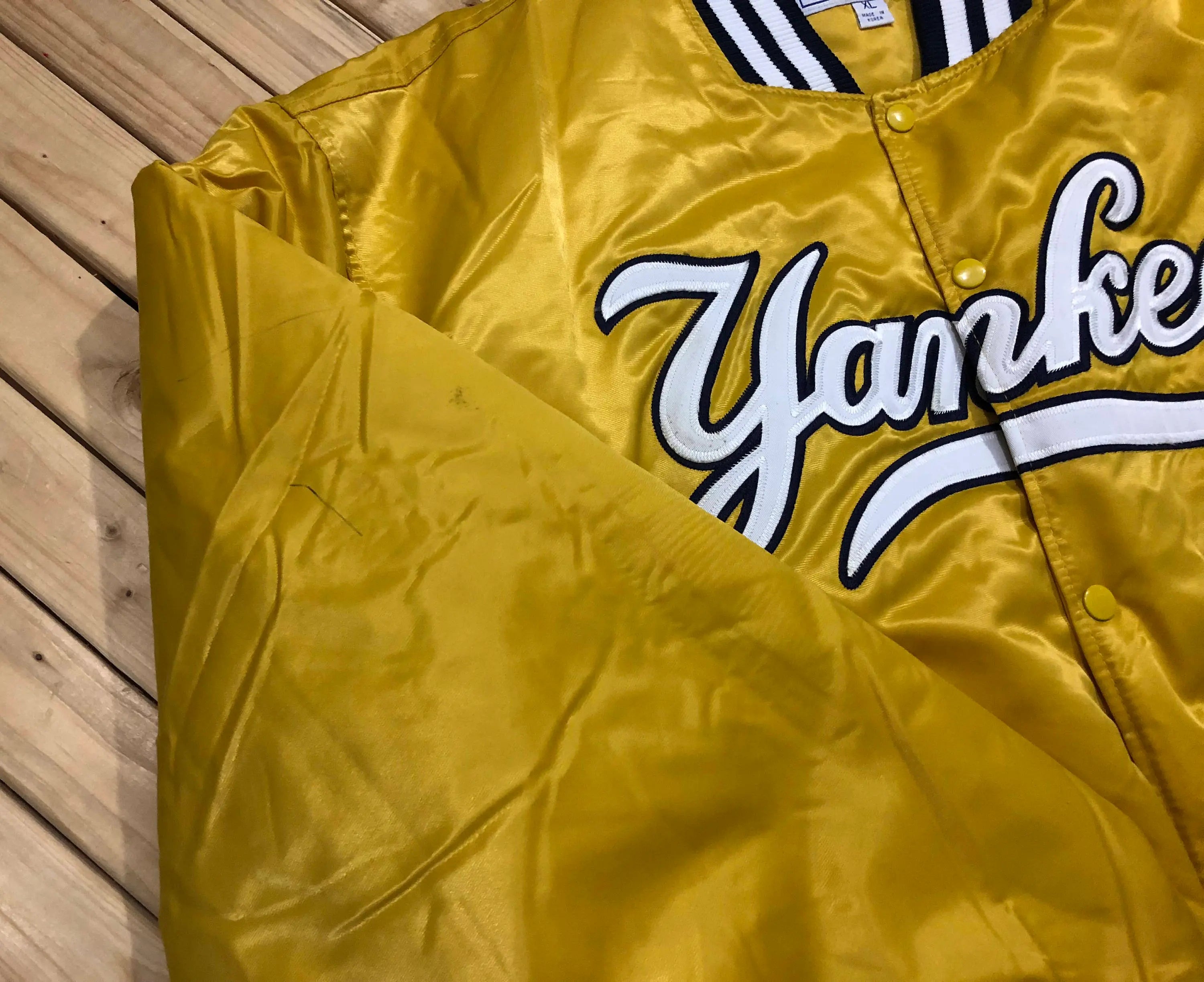 New York Yankees 90s yellow Satin Bomber Varsity Jacket For Men-02