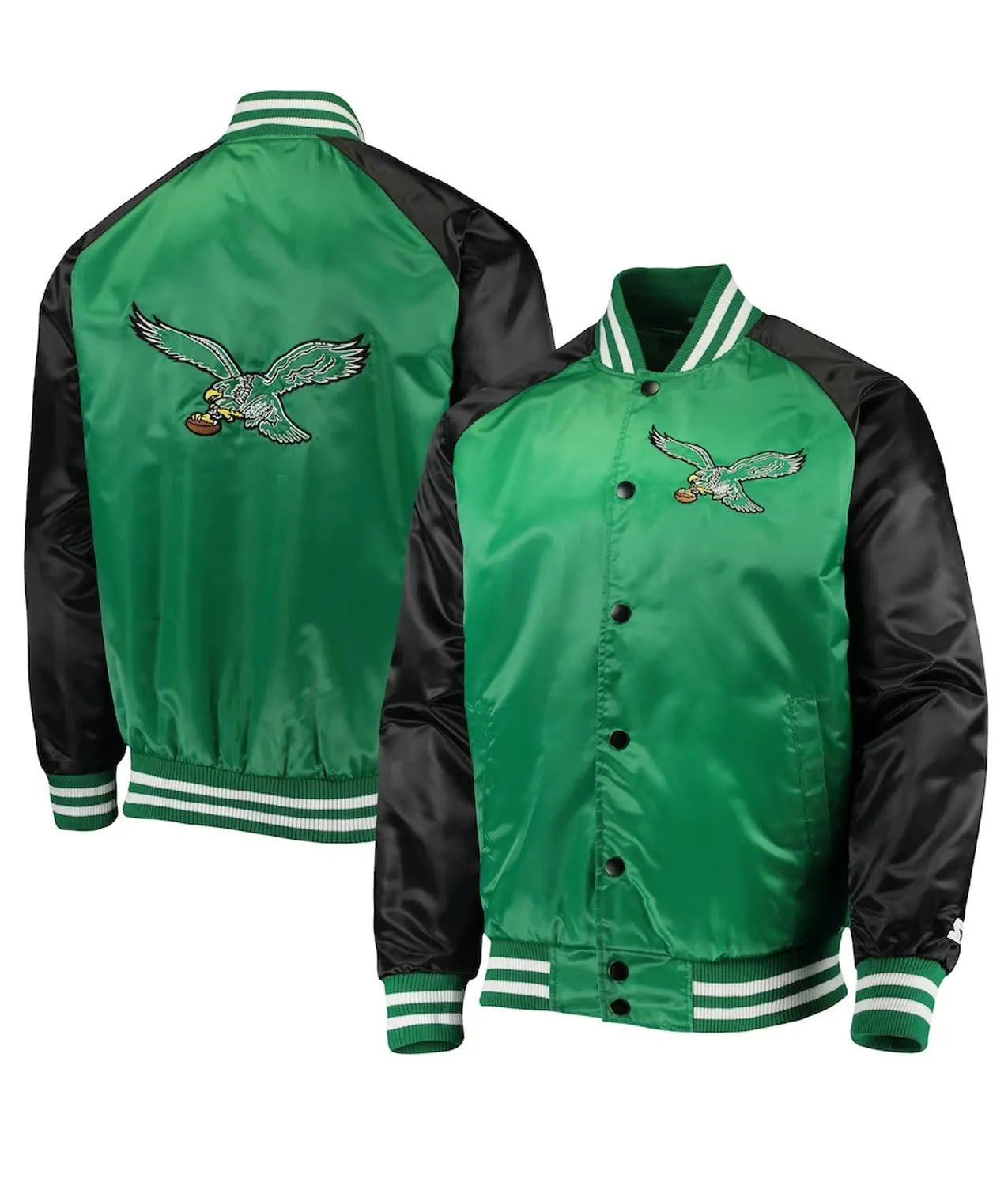 NFL Philadelphia Eagles 80s Letterman Baseball Jacket Bomber Green Black Satin