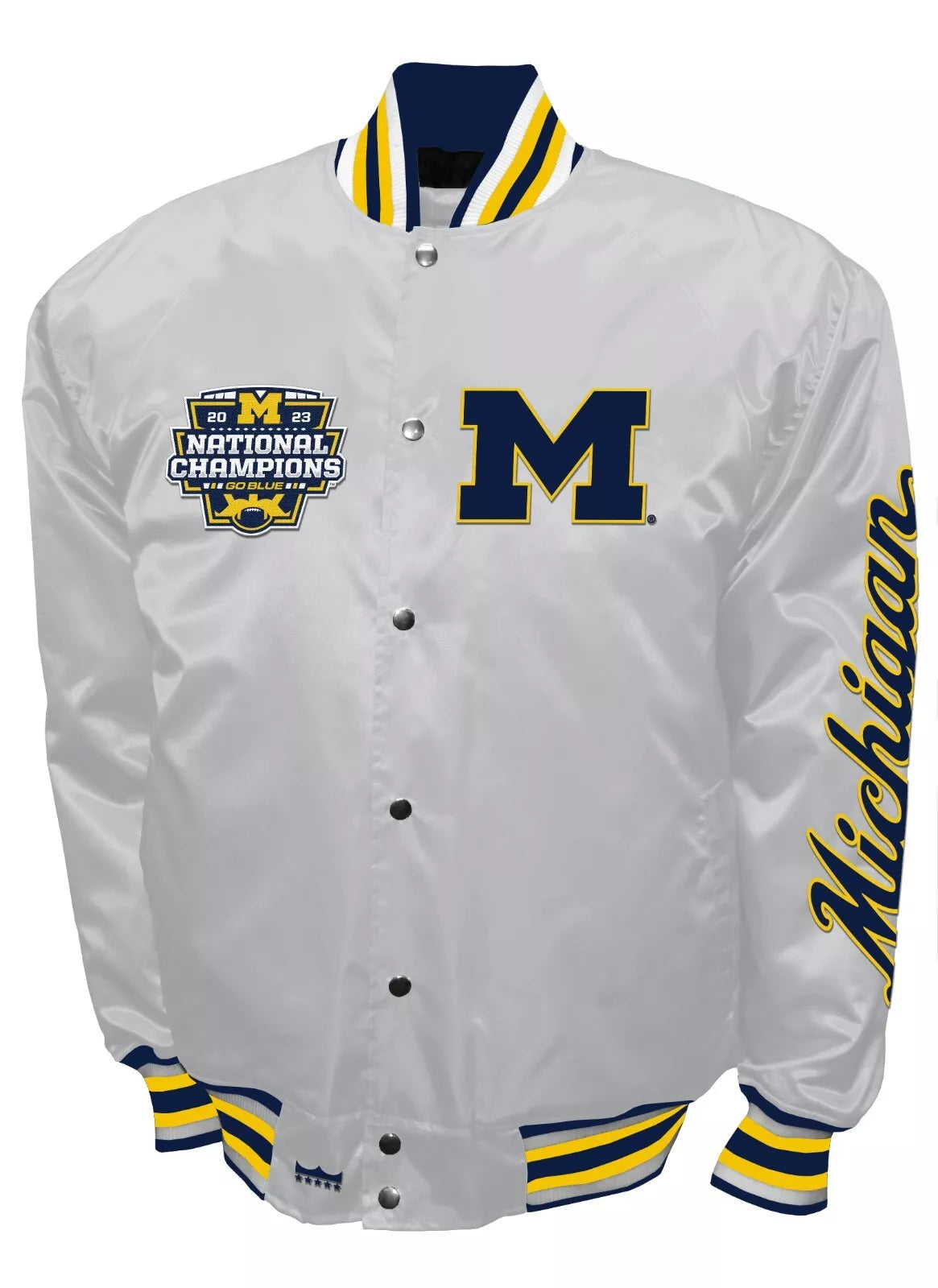 Michigan Wolverines 2023 National Champions Game Satin Full-Snap Jacket - White