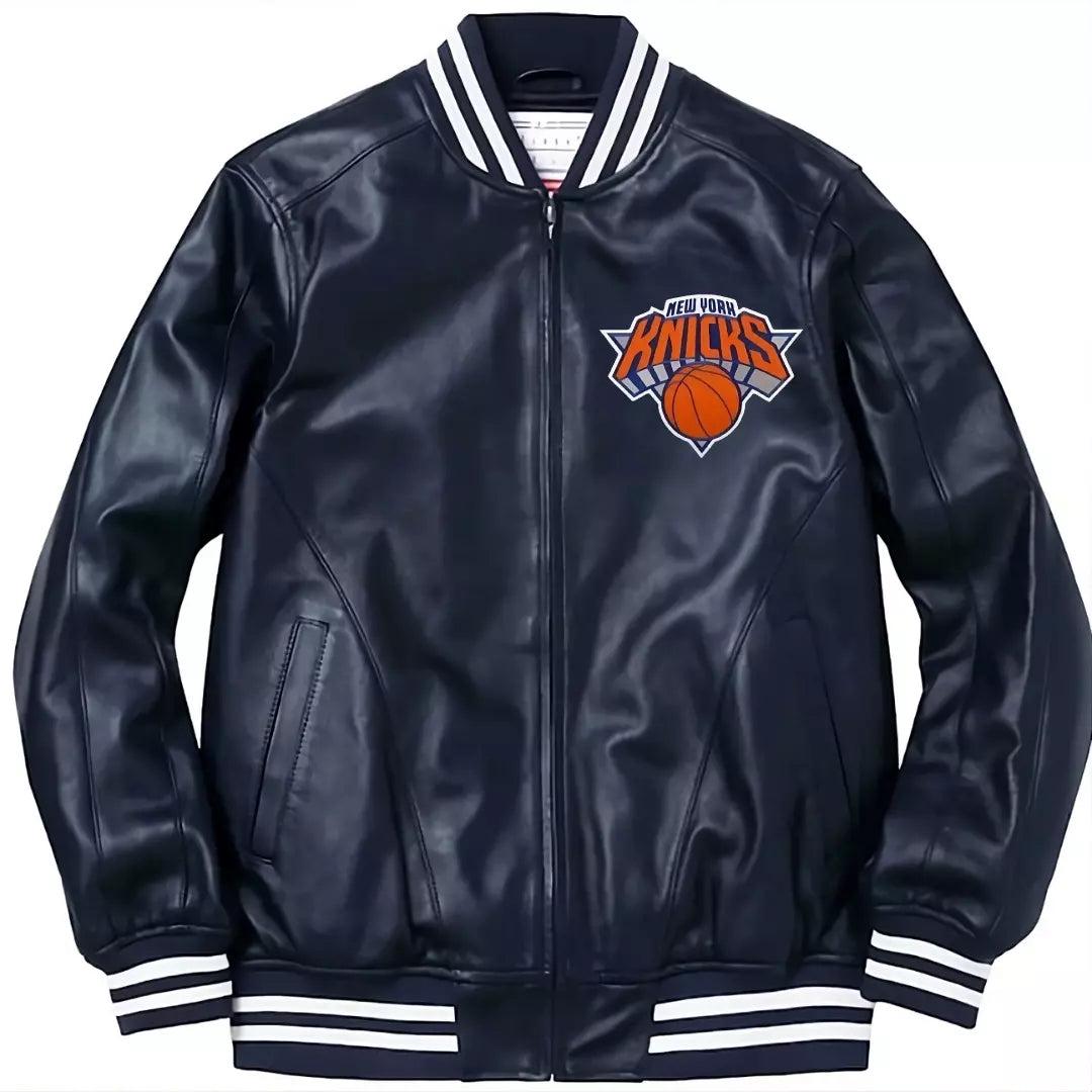 Letterman New York Knicks Black & Red Genuine Sheep Leather Varsity Jacket