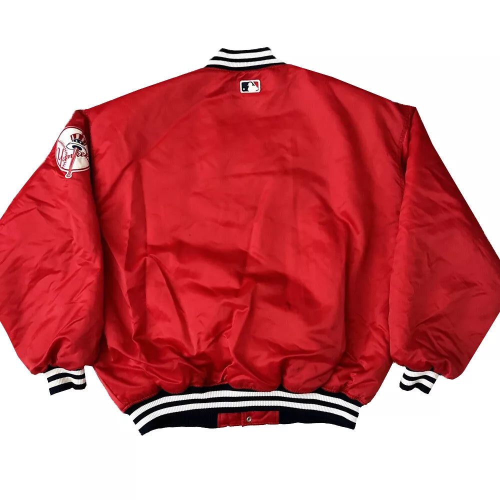 NY Yankees Vintage 90s Athletic Jacket RED Satin Bomber Style Varsity Jacket