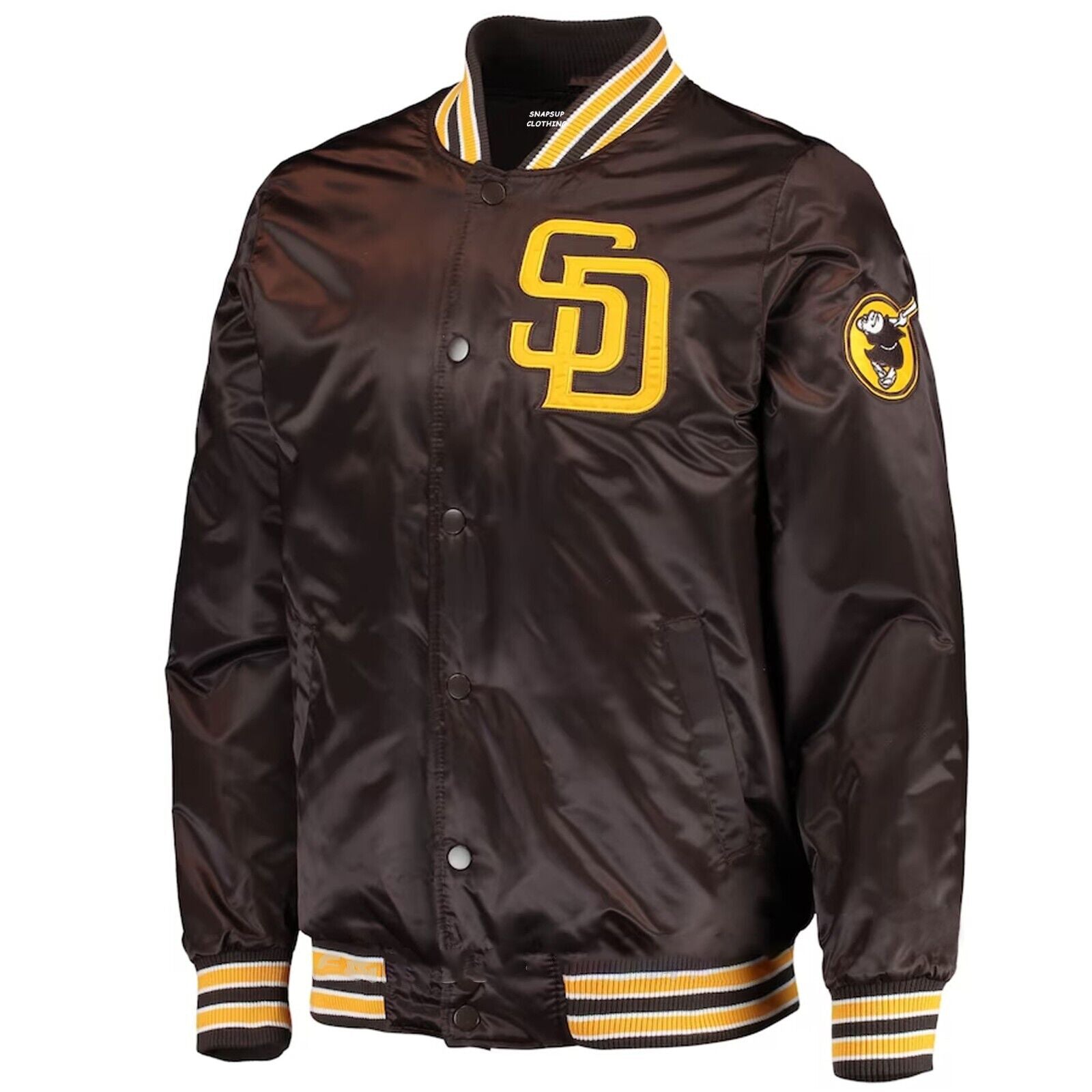 San Diego Padres MLB The Diamond Full-snap Brown Satin Bomber Varsity Jacket