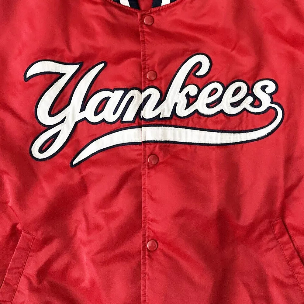 NY Yankees Vintage 90s Athletic Jacket RED Satin Bomber Style Varsity Jacket