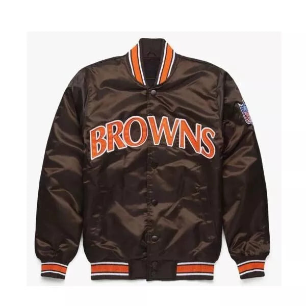 NFL Letterman Cleveland Browns Satin Bomber Baseball Varsity Jacket