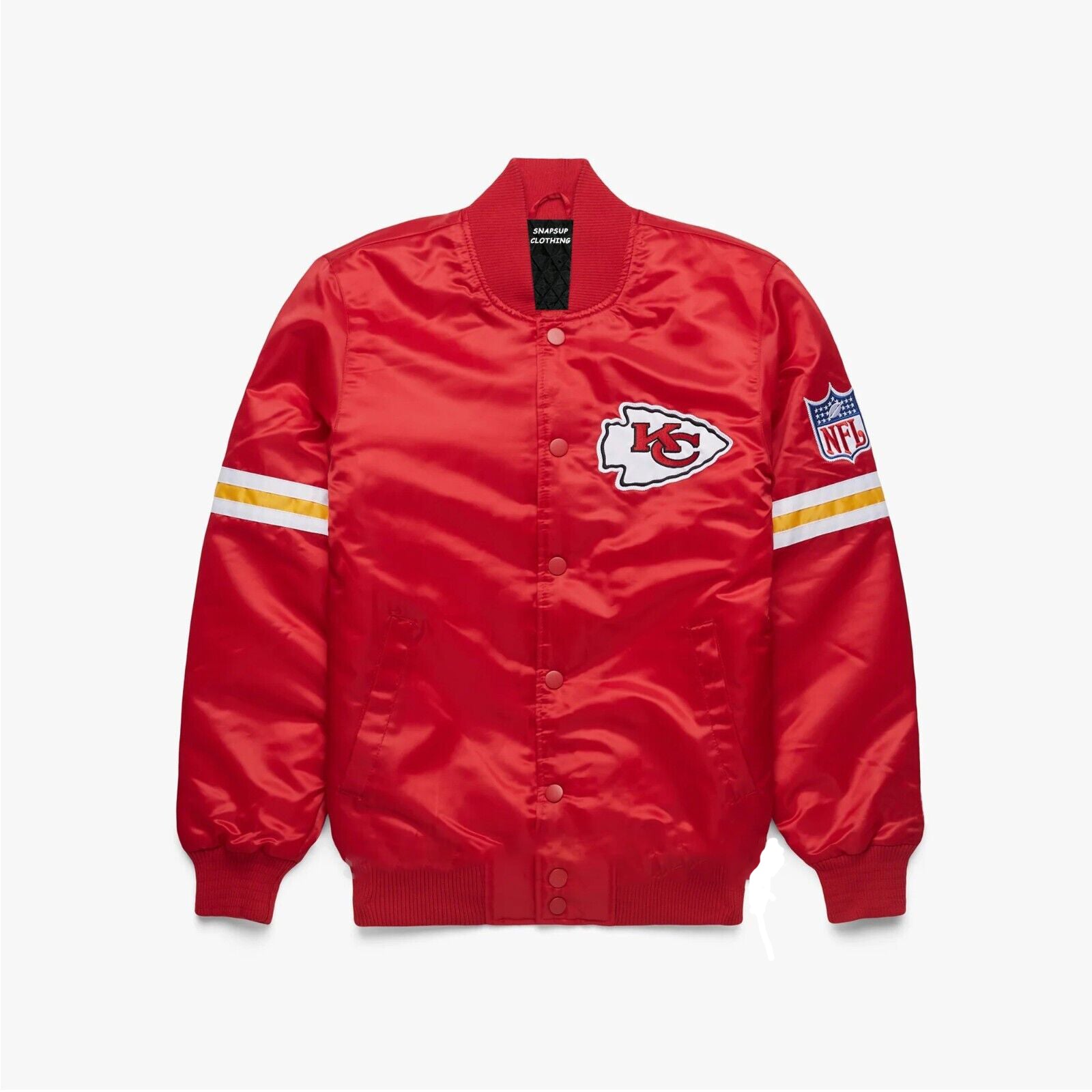 Men's Kansas City Chiefs NFL Red Satin Full-Snap Bomber Jacket Embroidered