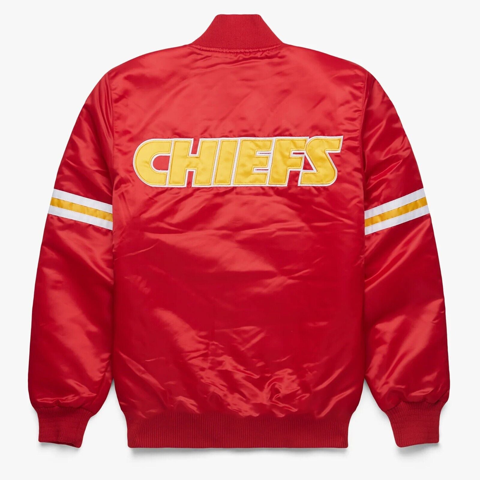 Men's Kansas City Chiefs NFL Red Satin Full-Snap Bomber Jacket Embroidered