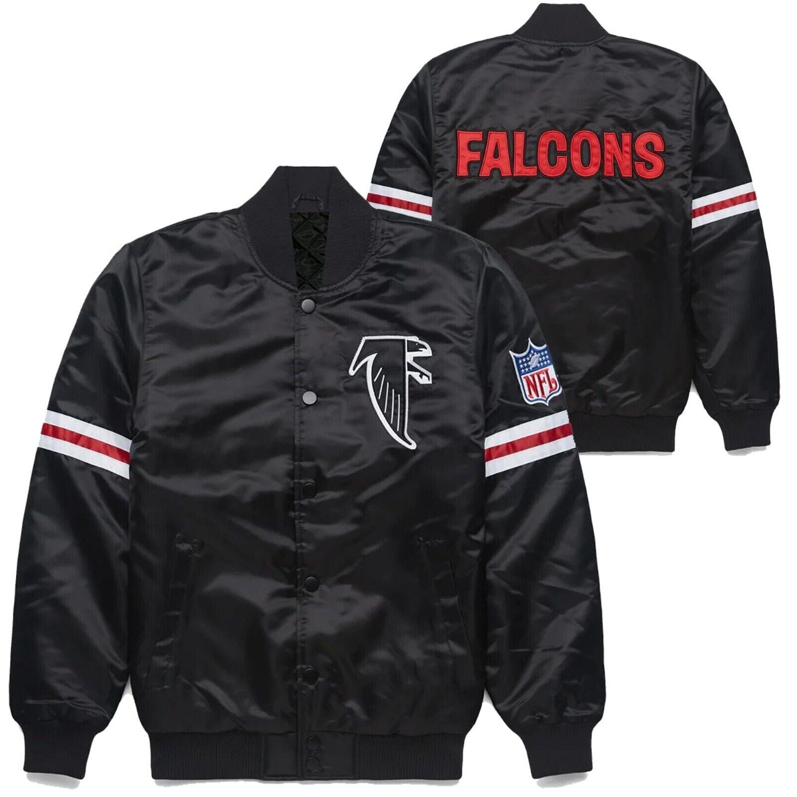 NFL Atlanta Falcons 80s Black Satin Bomber Style Varsity Jacket