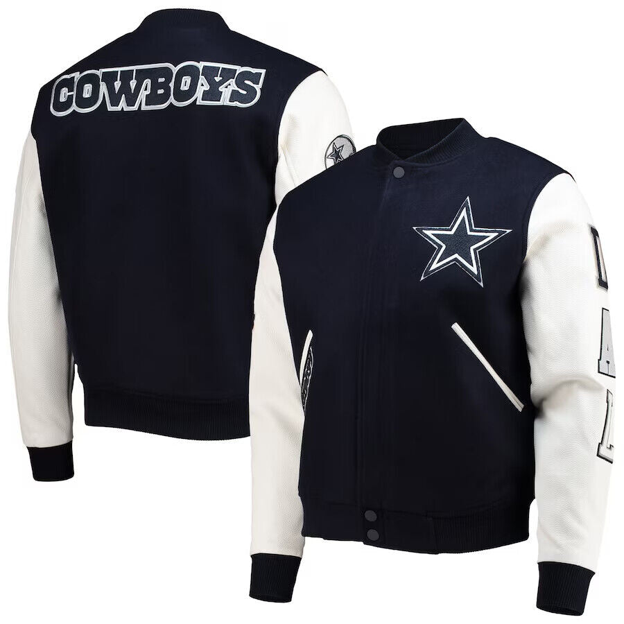 Letterman Dallas Cowboys Black and White Varsity Jacket