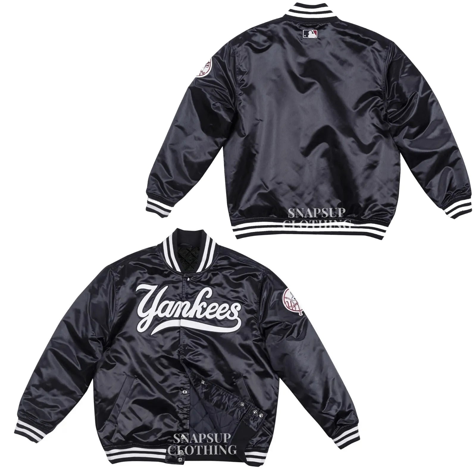 NY Yankees Vintage 90s Athletic Jacket Black Satin Bomber Style Varsity Jacket